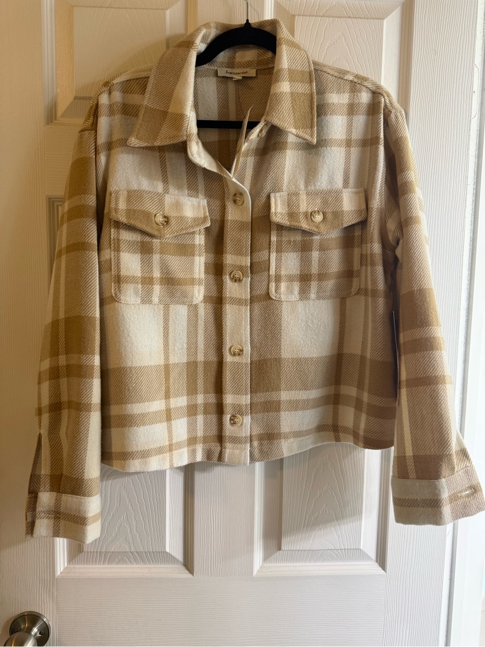 Women’s Plaid Shacket Jacket in Beige/Cream - Francesca’s
